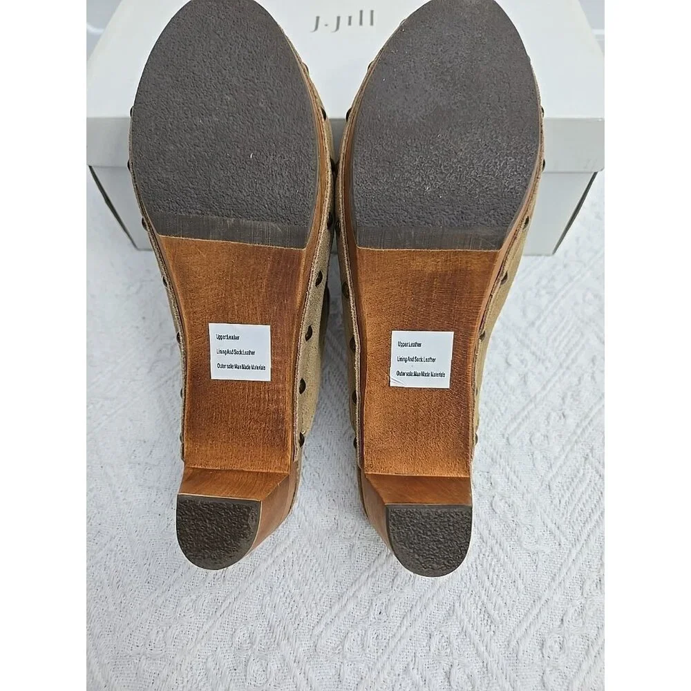 J JILL Womens Sz 7 Tan Suede Tassel Studded Suede Leather Mules NEW - Picture 10 of 12
